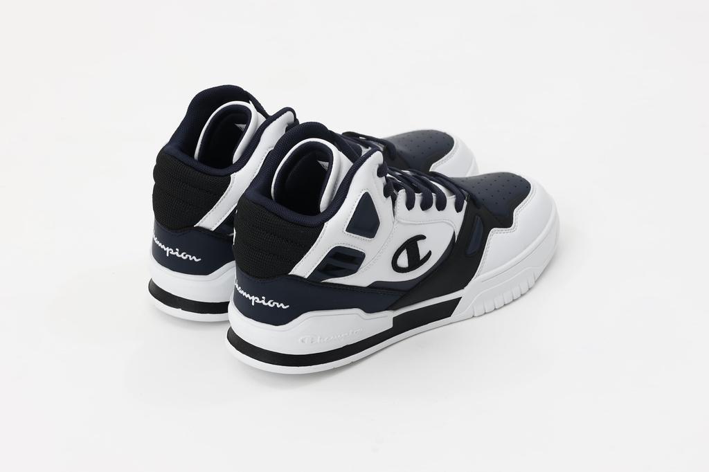 Champion 3 Point Tech Mid S22273 Sneakers with White and Size Cm Men's One-Point Logo, Navy, 25.0