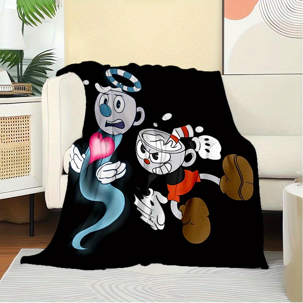1pc Ghost,Coffee,Cuphead Digital Print Flannel Blanket - Contemporary Style, Suitable for All Seasons, Perfect for Home, Travel, or Camping