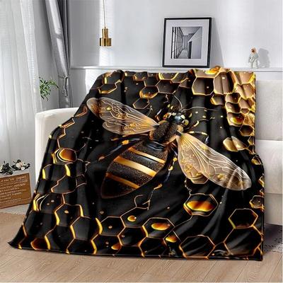 Roztomilá včelka HoneyBee Insect Kreslená 3D deka, měkká přikrývka pro domácí ložnici Pohovka Pohovka Piknik Cestovní přikrývka do kanceláře pro děti