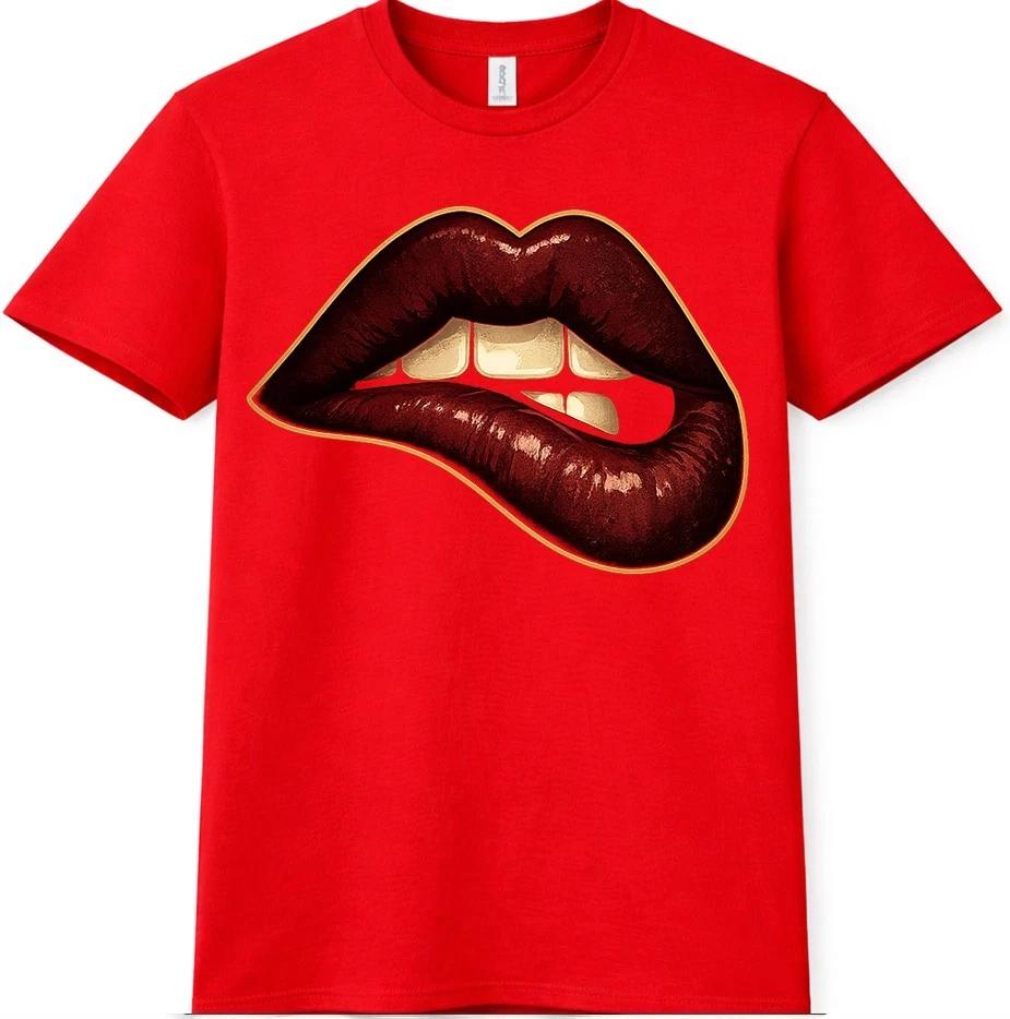 Red Lips T-Shirt Gold Teeth Mouth Kiss Hip Hop Urban Pop Art Graphic Gift Tee S