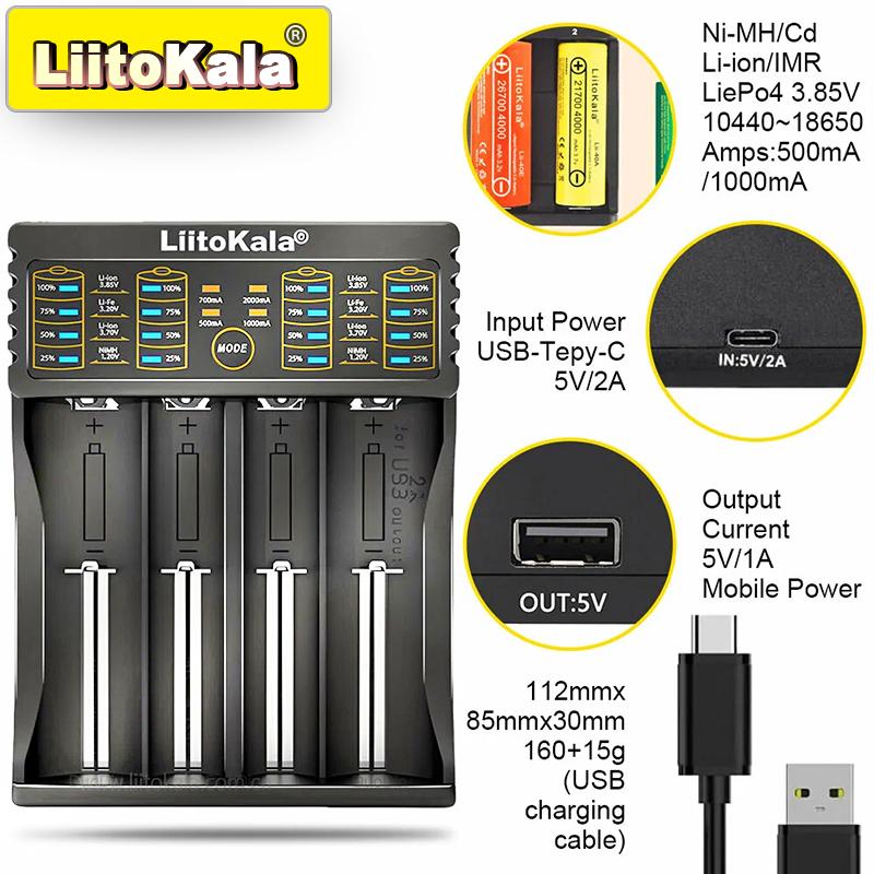 LiitoKala for 18650/26650/AA/AAA Batteries, LCD Display, Auto Detect, Overcharge Protection Lii-402 Multi-Purpose Charger Lii-402