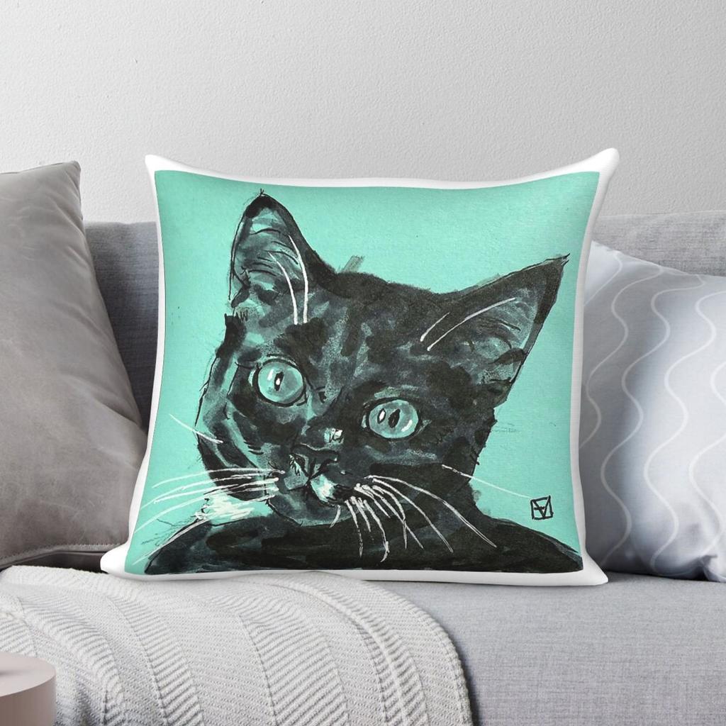 Cat A Day Doodle Square Pillowcase Polyester Linen Velvet Creative Zip Decorative Throw Pillow Case Sofa Seater Cushion Cover