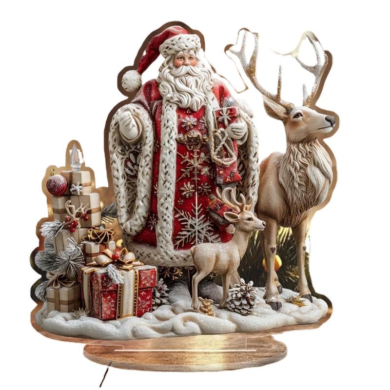 קישוט שולחן סנטה קלאוס עם בסיס קישוטי חג מולד אקריליק דו-ממדי 2026 אספקת מסיבת חג המולד