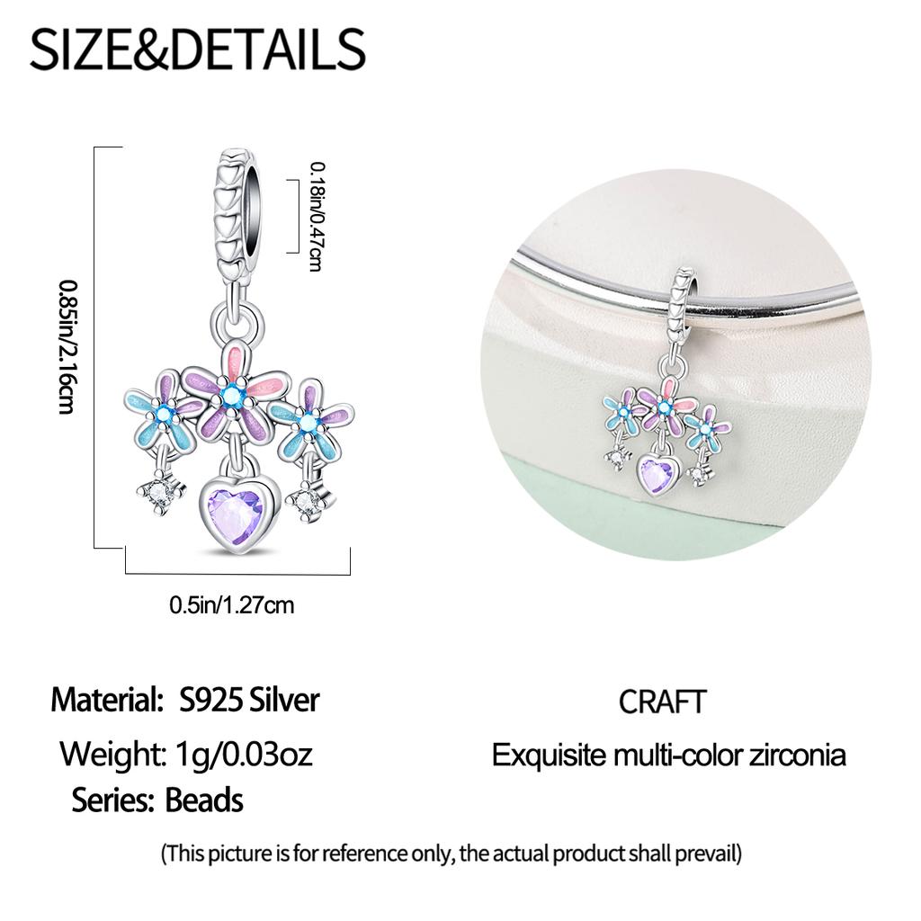 Original Copper Charms Luxury Garden Pendant Colorful Flowers Beads Fit Bracelet Diy Women Making Gift