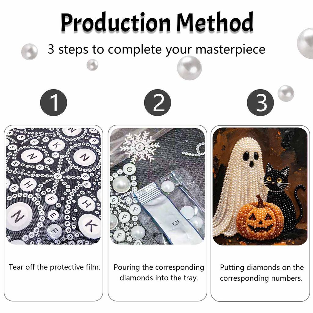 Halloween ghost black cat pumpkin pearl painting art kit handmade diy home decorations