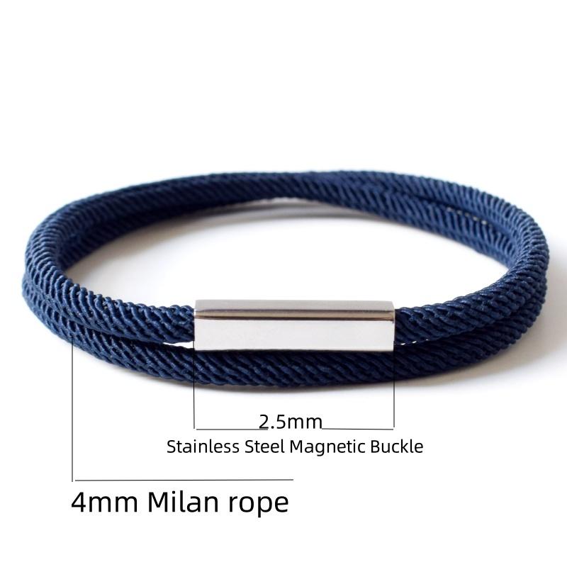 New Design 2 Loop Milan Rope Chain Bracelets for Women Geometric Square Bar Stainless Steel Magnetic Buckle Bracelet Men Jewelry