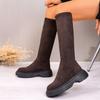 Woman Ankle Boots Platform Punk Style Knee High Boots Woman Concise Slip on Elastic Slim Shoes Ladies Outdoor Thick Bottom Shoes