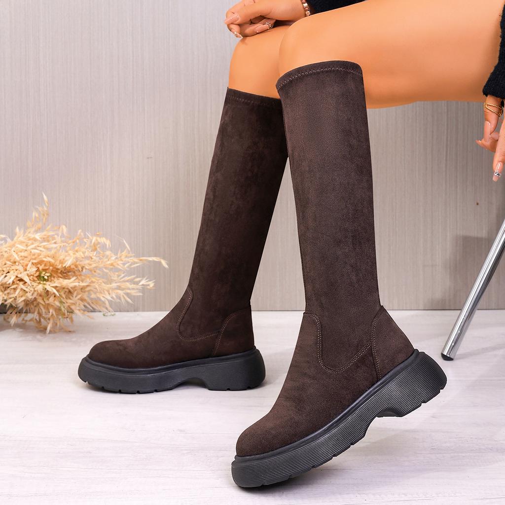 Woman Ankle Boots Platform Punk Style Knee High Boots Woman Concise Slip on Elastic Slim Shoes Ladies Outdoor Thick Bottom Shoes