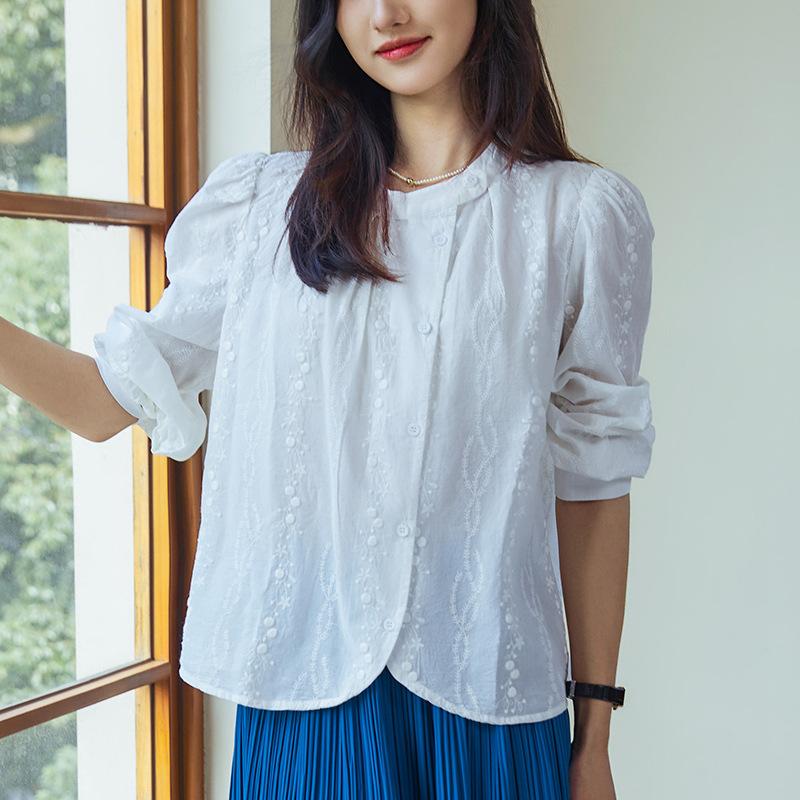 

Вышитая футболка с круглым вырезом Весна Новинка Свободный топ M белый