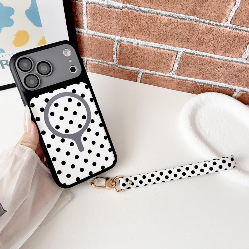 Creative Contrasting Color Polka Dot Magnetic Attraction Is Suitable for Apple 18promax Mobile Phone Case with Lanyard IPhone15 Anti-drop Sheath.