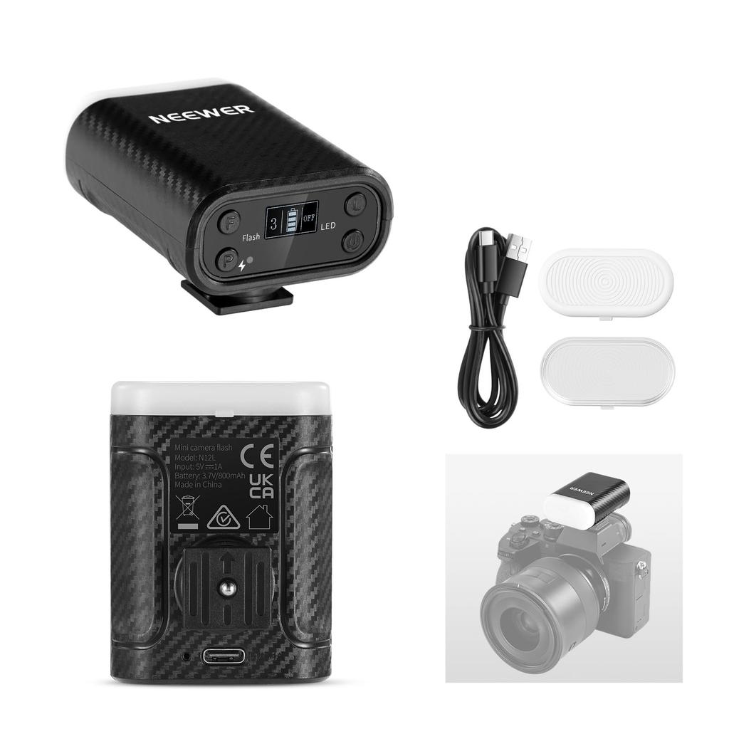NEEWER BASICS Mini Camera Mini Flash Compact Speedlight Compatible with Fujifilm DSLR Cameras and Digital Hot Shoe 800mAh LED Video Fill Light with