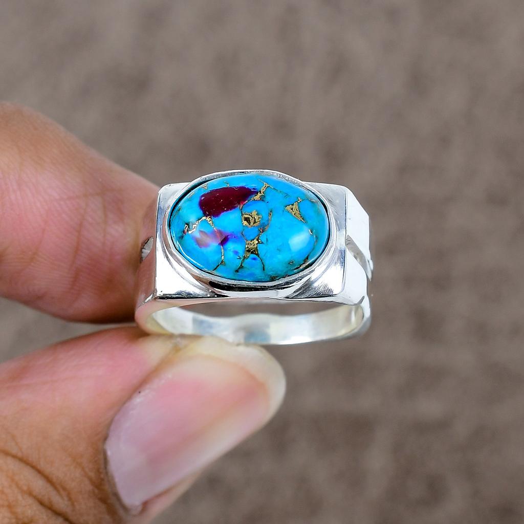 Arizona Turquoise Genstone 925 Sterling Silver Jewelry Ring Size 8.5 KKG-508