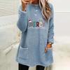 Women's Christmas Print Round Neck Loose Long Sleeve Pocket Plush Hoodie