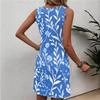 Robe sans manches à imprimé floral pour femme Robe d'été décontractée à col rond Tissu léger et confortable Coupe douce