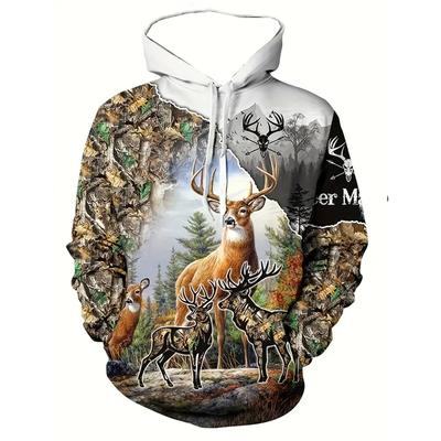 Herbst Herren Hoodie Hirsch Grafik 3D Druck Kapuzenpullover Outdoor Street Casual Langarm Tops Männlich Übergroße Kleidung