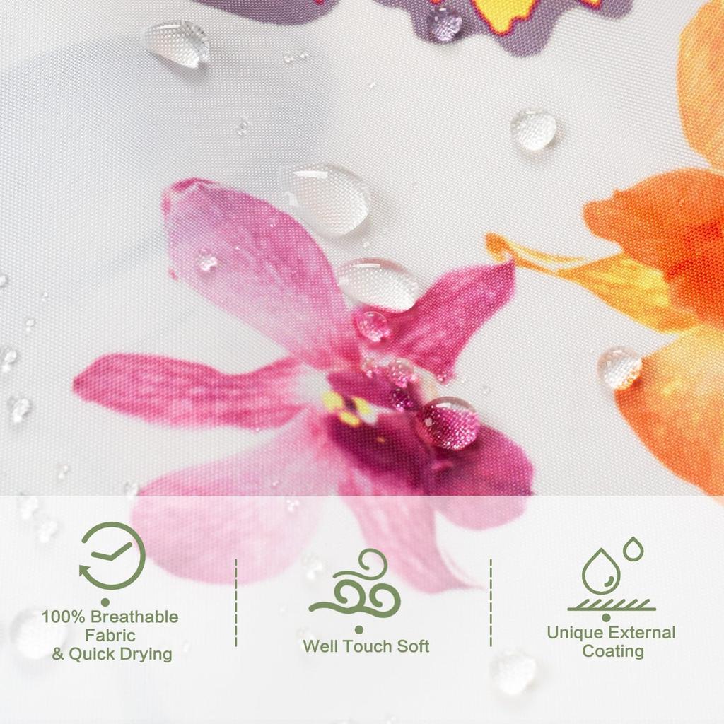 Butterfly and Flower Shower Curtain Colorful Garden Design Spring Theme Nature Art Bath Decor Waterproof Fabric Boho Style