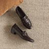 Krazing Pot Sheepskin Round Toe Thick Med Heels Spring Shoes Slip On Big Size 42 Metal Flowers Women Pleated Pumps