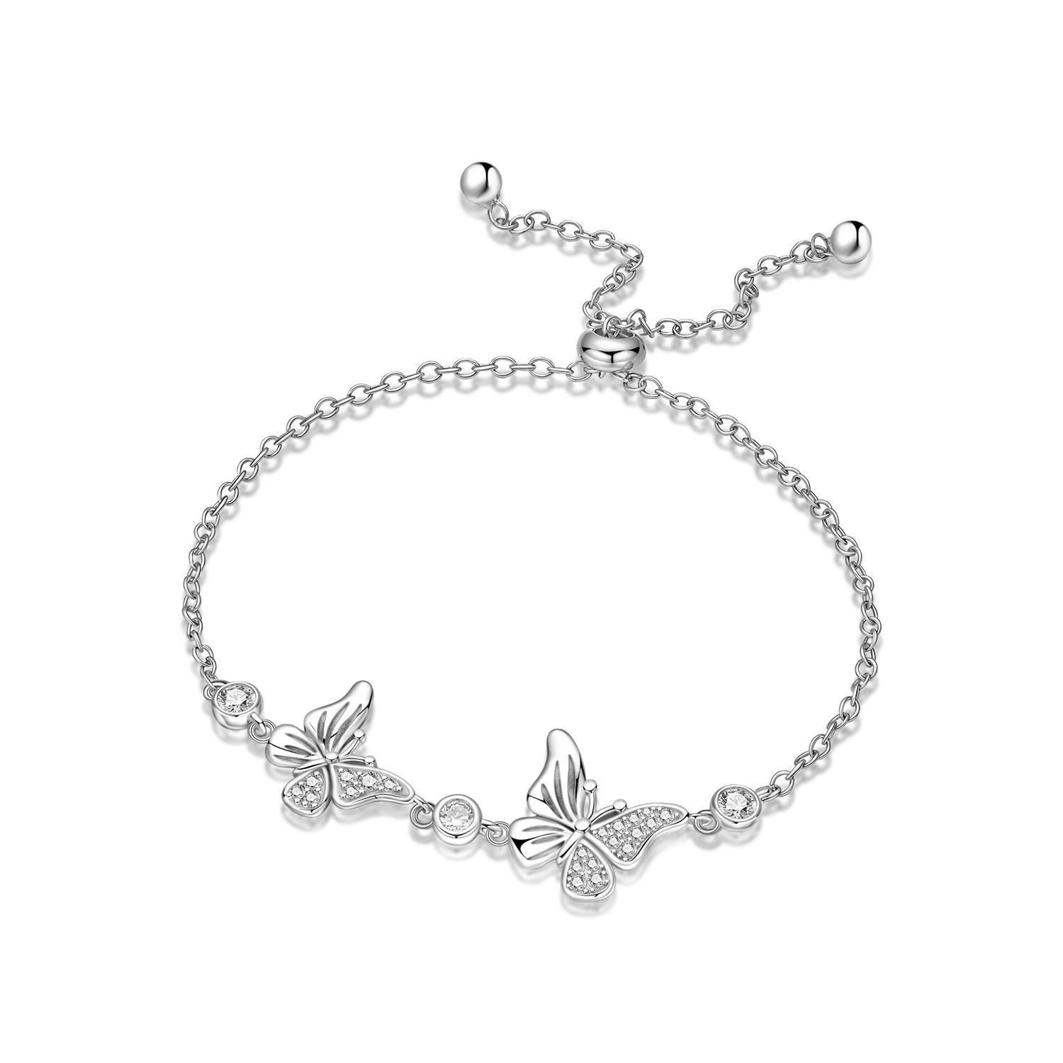 

S925 Silver Adjustable Butterfly Bracelet Chain Link Women Bracelet Jewelry Party Trendy Anniversary Gifts