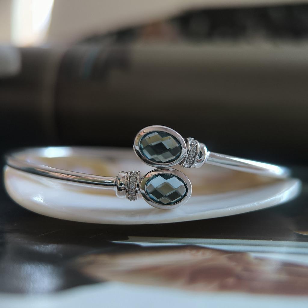 Silver Bracelet with London Blue Topaz 1.971ct, Cubic Zirconia, Item Weight 7.92 G (2206699)