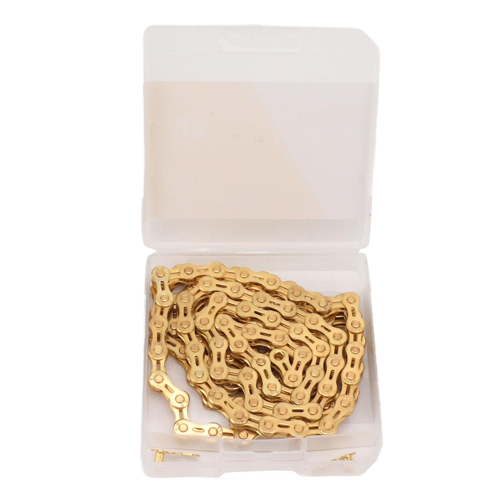 8 Speed Bicycle Chain Lightweight Half Hollow Bike Speed Chain Alloy Steel Cycling Chain for Mountain Road Bike Gold