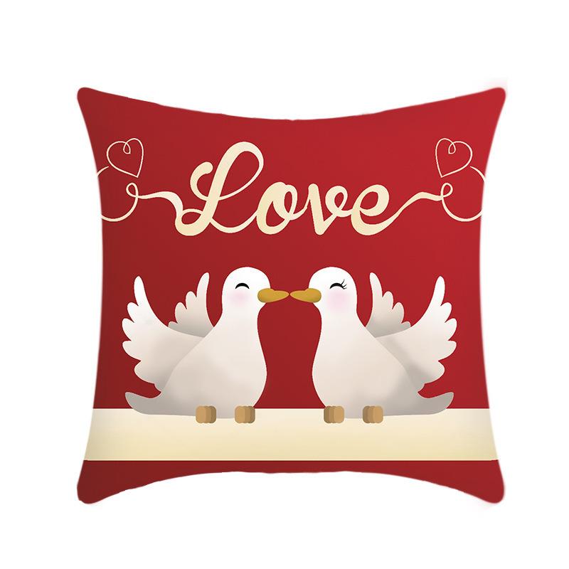 New Valentine's Day Pillow Linen Short Plush Car Pillow Red Love Pillow Cover Bed Cushion