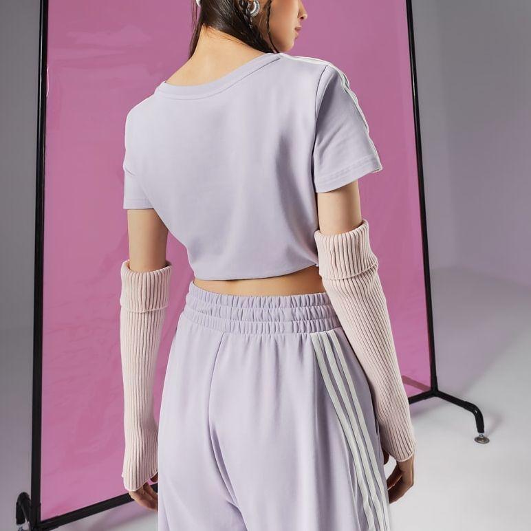 Adidas Dance Short Sleeve T-Shirt With Three Stripes Women Tops Silver Purple JI9794