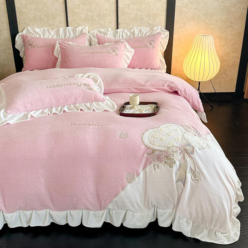 Thickened Milk Fleece Four-Piece Coral Fleece Double-Sided Fleece Bed Quilt Cover Flannel Bedding