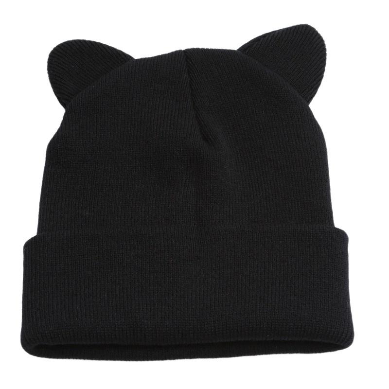 Hanyu Winter Women Cute Cat Ears Knitted Hat Ladies Casual Warm Beanie Wool Cap