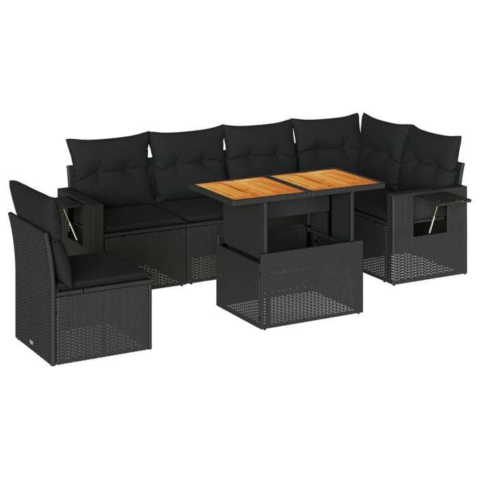 VidaXL Garden Lounge Set 7 Pcs with Cushions Black Wicker 3327156