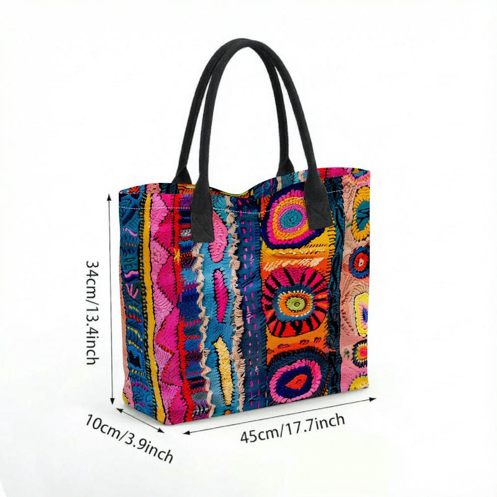  Bohemian Colorful Embroidery Tote Bag Casual Large Capacity Shoulder Handbag for Women Daily Use