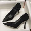 Versatile Suede Black High Heels New Pointed Shallow Mouth Professional Work Shoes Temperament Single Shoes
