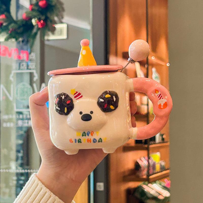 Birthday gift for girls Cute puppy cup Couple ceramic mug with lid Girlfriend souvenir gift box