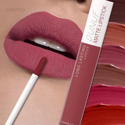Antihaft-Becher Flüssiger Lippenstift Dunkelviolett Langanhaltendes Lippen-Gloss Mattes Samt-Finish Beständig Gegen Verblassen Wasserdichte Lippenkosmetik