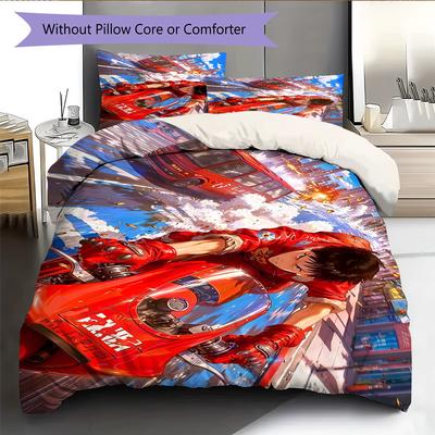 Anime Pattern Bedding Quilt Set Quilt Cover Pillowcase Home Decoration Birthday Gift (1 * Duvet Cover + 2 * Pillowcase, Without Core)