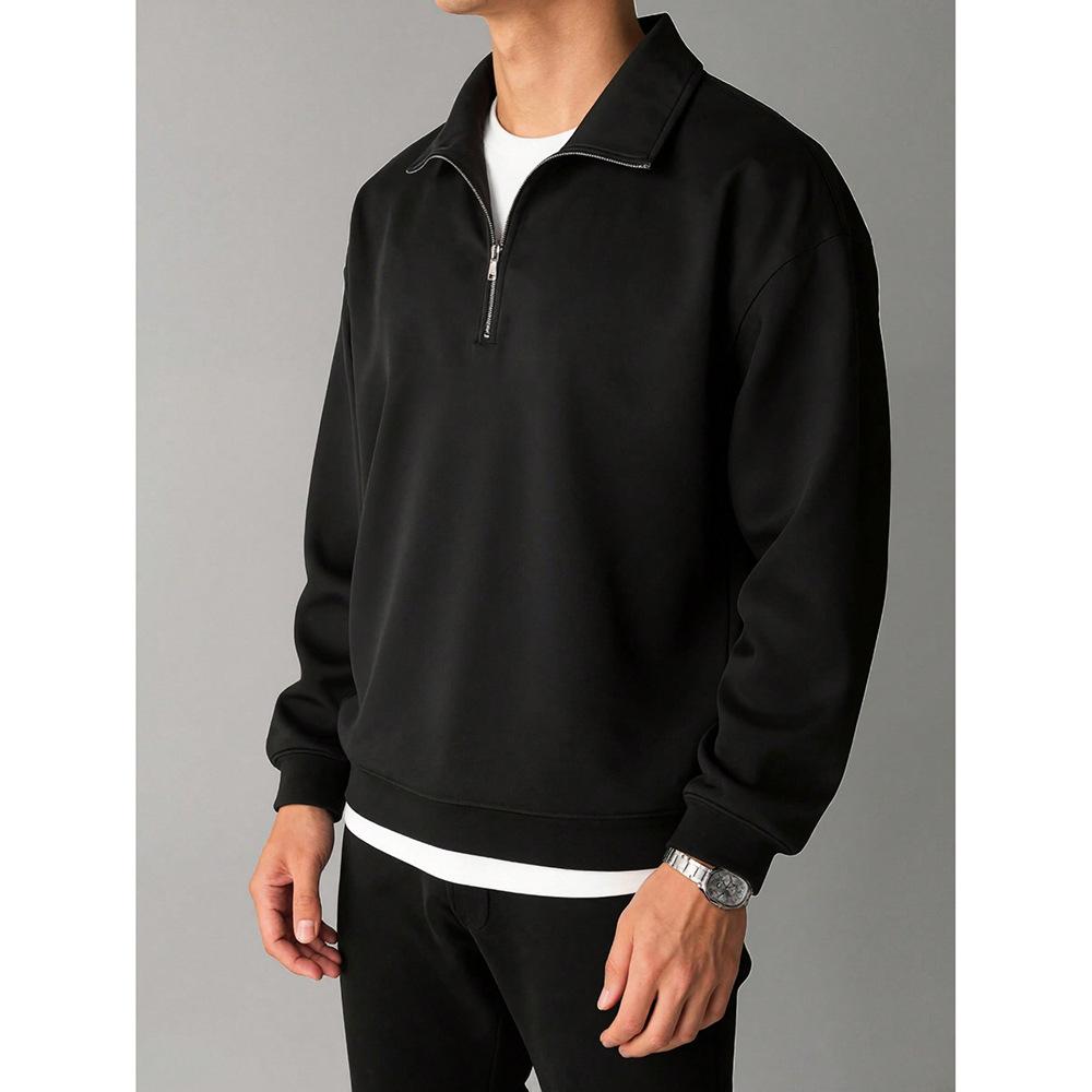 American Retro Solid Color Lapel Sweatshirt for Men, Loose and Trendy Top for Spring and Autumn