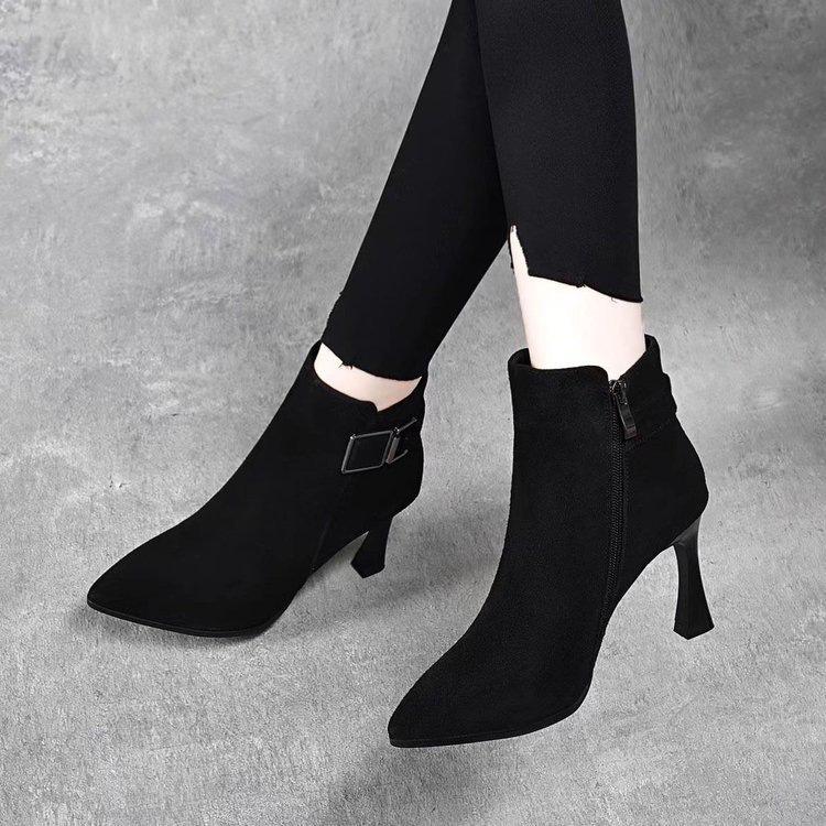 

Осенне-зимняя обувь, Флисовые ботильоны на высоком каблуке с острым носком, Женские ботинки, Новые ботильоны на каблуке-рюмочке 40 чёрный