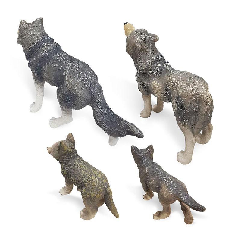 Siberian Wolf King Family Model Set: Includes Wolf King, Cub, Male, and Female Solid Static Toys