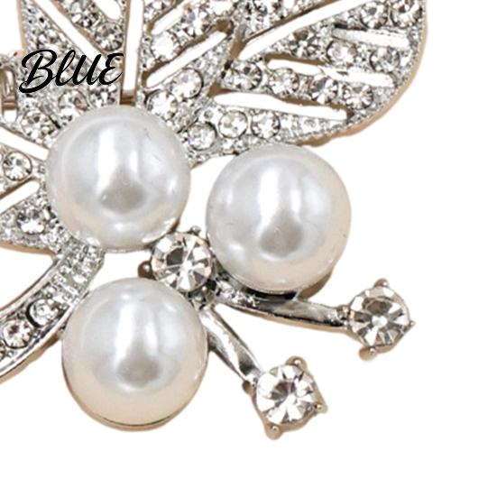 Leaf Lapel Pin Faux Pearl Rhinestone Brooch Alloy Hollow Leaves