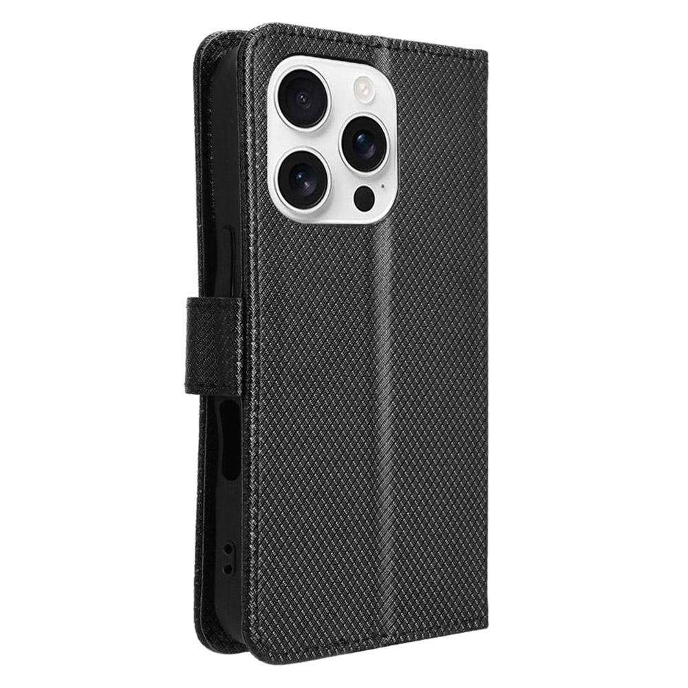 For iPhone 16 Pro Max Case PU Leather Diamond Texture Wallet Phone Cover