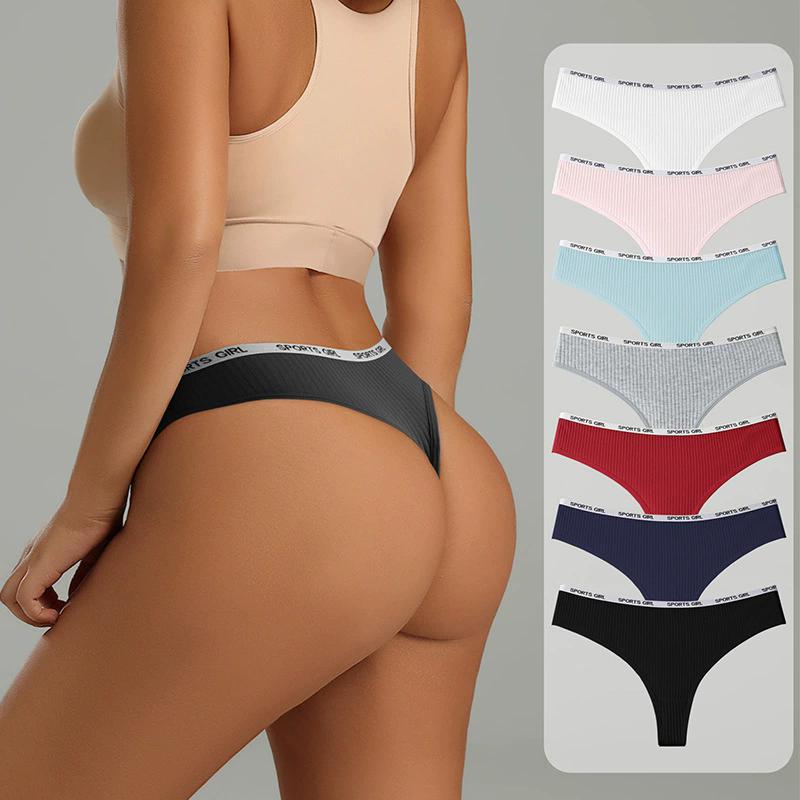 7PCS Women Thongs Sexy Underwear Low Waist Panties Girls Sport Briefs Cotton G-String Breathable Ladies Panty Female Lingerie