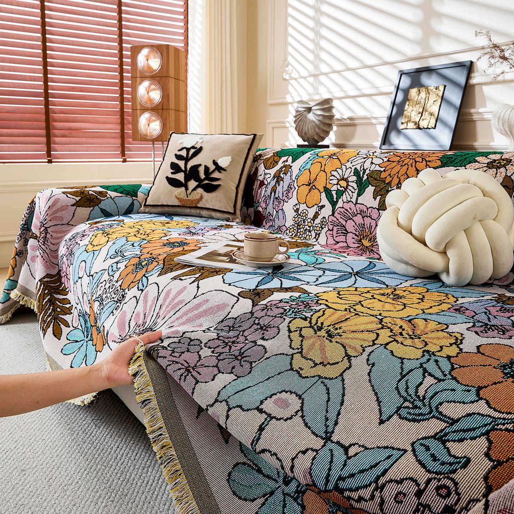 American Country Style Floral Full Coverage Sofa Slipcover Cotton Sofa Throw Blanket Decorative Cover