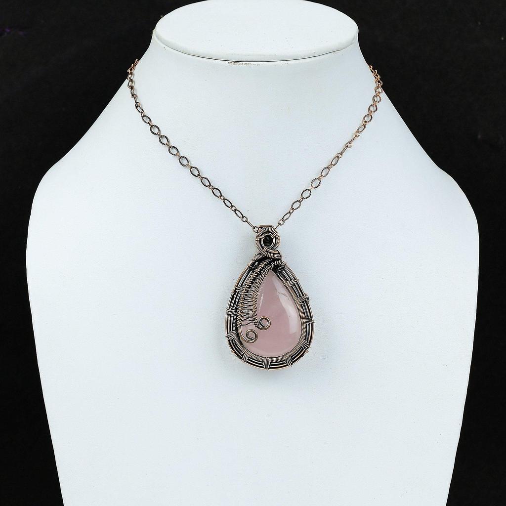 Rose Quartz drahokam z čistého medeného drôtu, ručne vyrobený prívesok, darček pre ňu