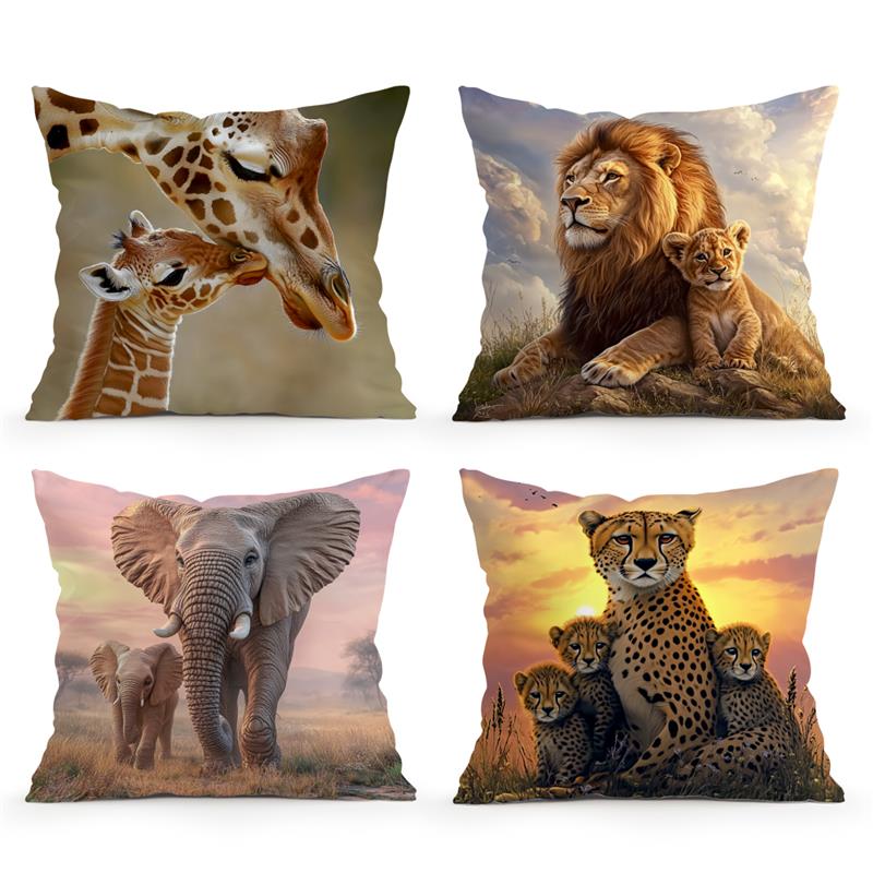 Home Decor Wild Animals Family Portrait Cushion Covers Pattern Cushion Cover Suitable for Sofa Bedroom Car Pillow Cover