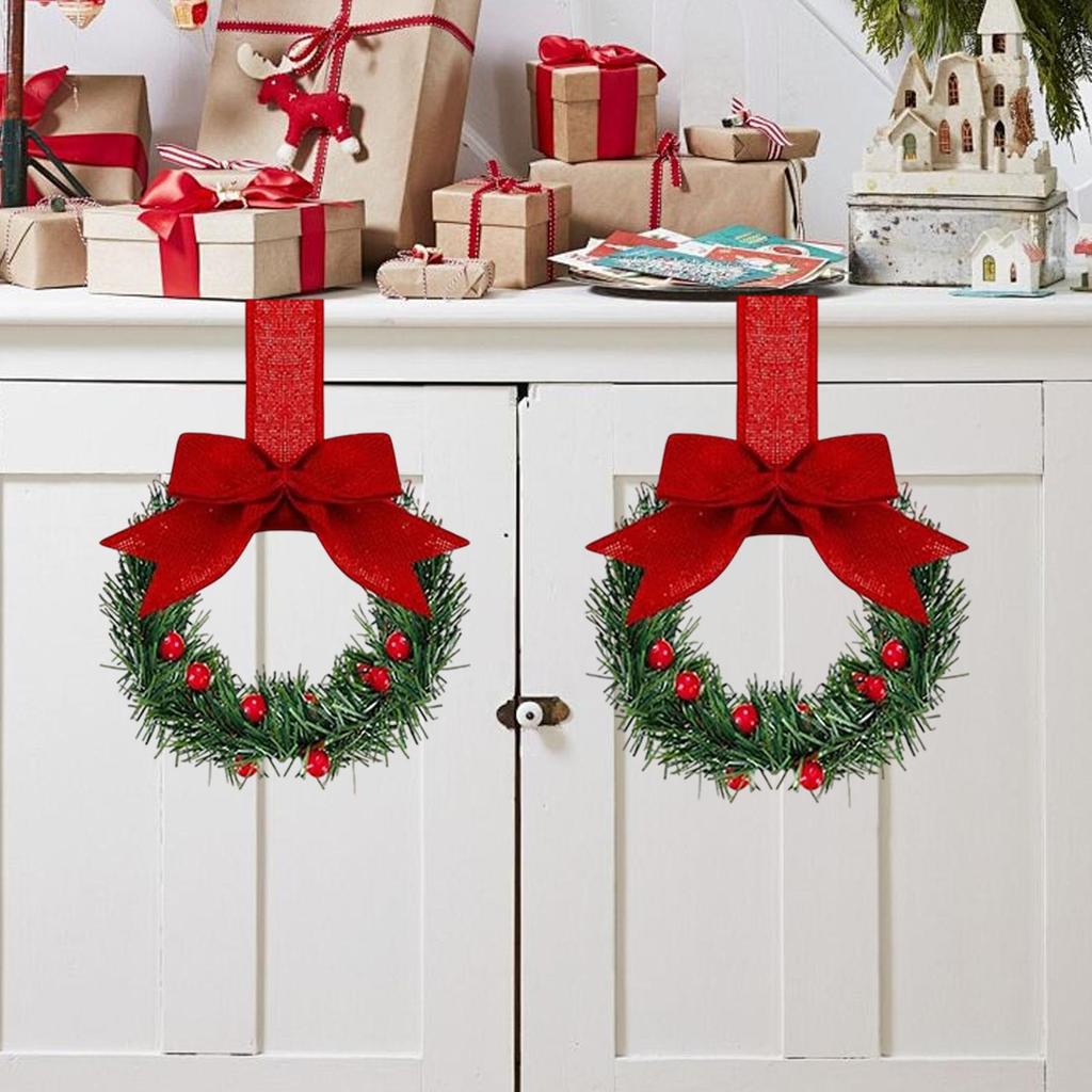 6Pcs/set Mini Christmas Cabinet Wreath with Ribbons Faux Berries and Bows Holiday Artificial Wreath Front Door Sign