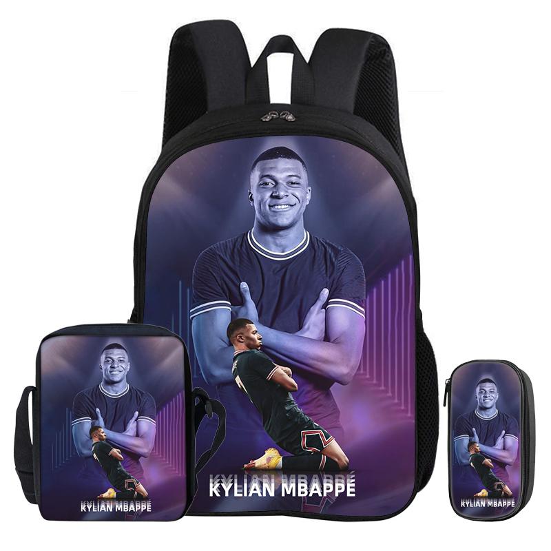 Backpack 3Pcs Set M-Mbappe Bookbag Football Star Shoulder Bag Pencil Bags Child Mochila Sports Schoolbag Kids Gift Rucksack