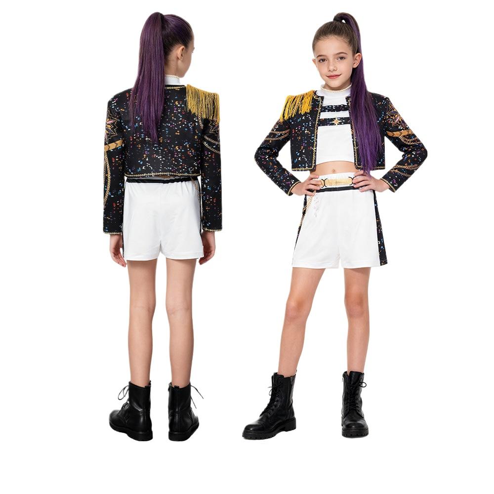 Copii Fete Demon Cântăreți Vedetă POP Rumi Imprimeu Ciucure Halloween Cosplay Costum Copii Carnaval Petrecere Joc de Rol Costum