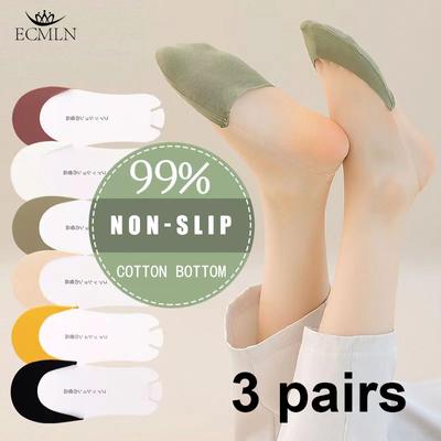 3 Paar Halbhand-Sling-Socken aus Baumwolle für Damen, Sandalen mit hohen Absätzen, Sommer-Bootssocken, flache Öffnung, rutschfeste, unsichtbare Socken