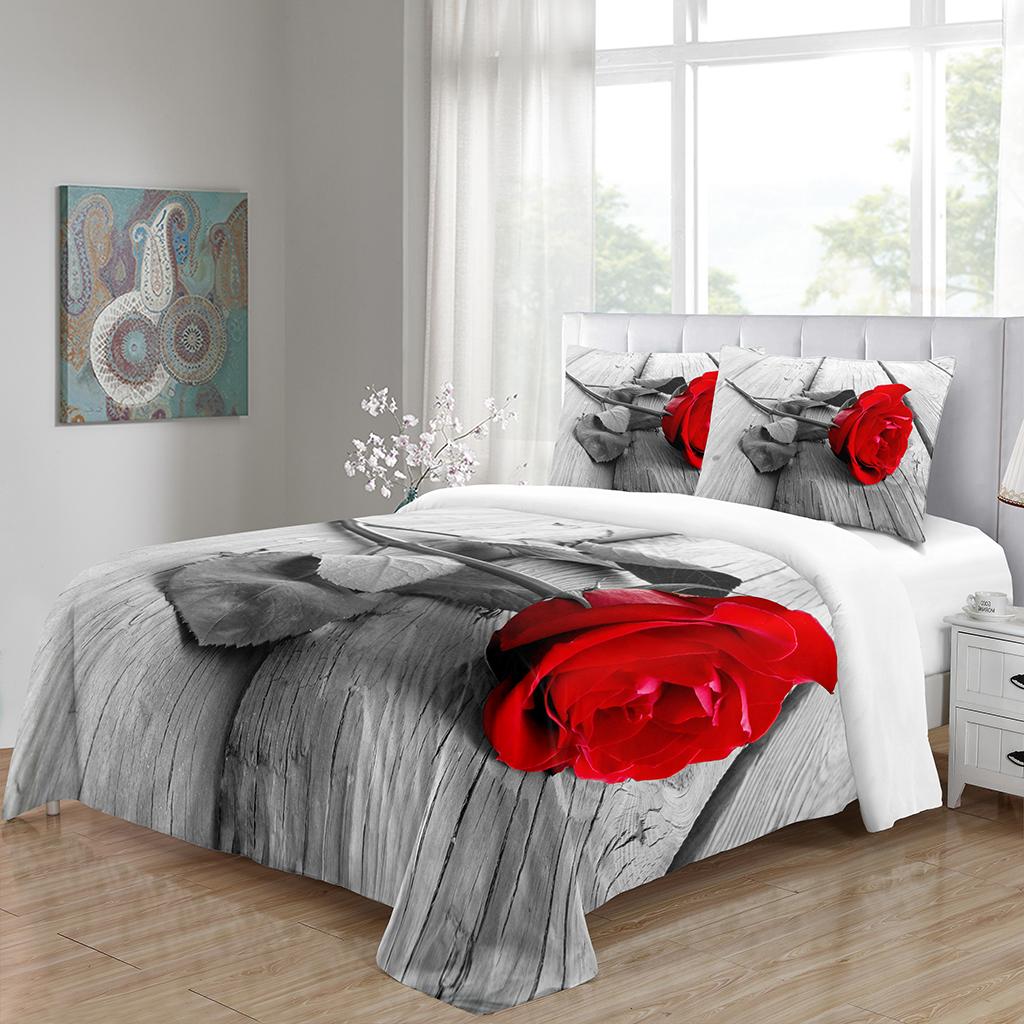 Red Wedding Rose Series Love Flower King Queen Twin Full Bedding Sets Single Double Bed Duvet Cover Set And 2 Pcs Pillow Cover