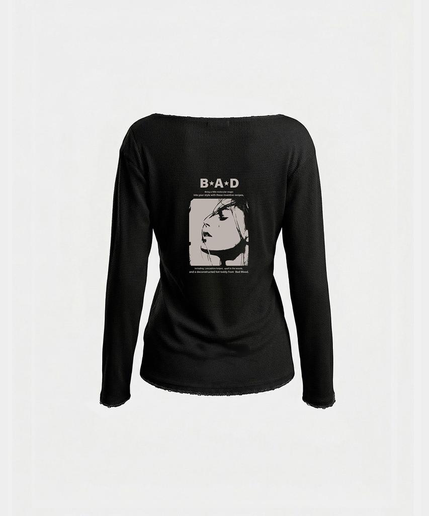 BADBLOOD H.B.B. Waffle Boat Neck T-Shirt – Black