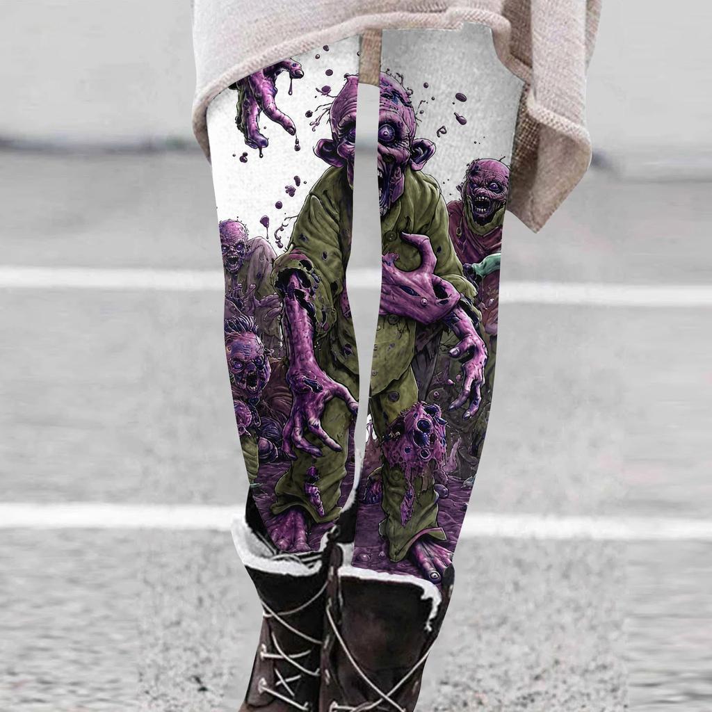 Women's Fashion Halloween Print Stretch Leggings - Casual Pants for Home and Holiday Wear
